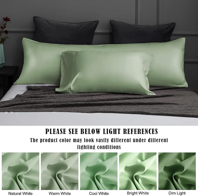 TELUS Pillow Cases Queen Size 2 Pack, Bamboo Rayon & Lyocell Pillowcase with Envelope Closure, Cooling Breathable Pillow Cover for Hot Sleeper & Night Sweats, 20x30 inch, Sage Green