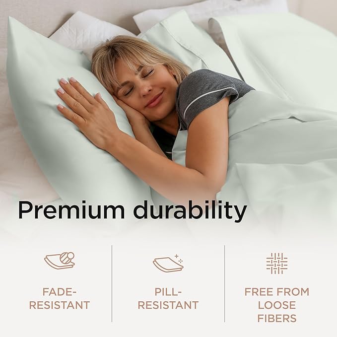 Threadmill Luxury Sheets for Full Size Mattress, 1000 Thread Count Supima Cotton Sheets for Full Mattress, 5-Star Hotel Quality 4 Piece Bed Sheets with Extra Deep Pocket, Seaglass