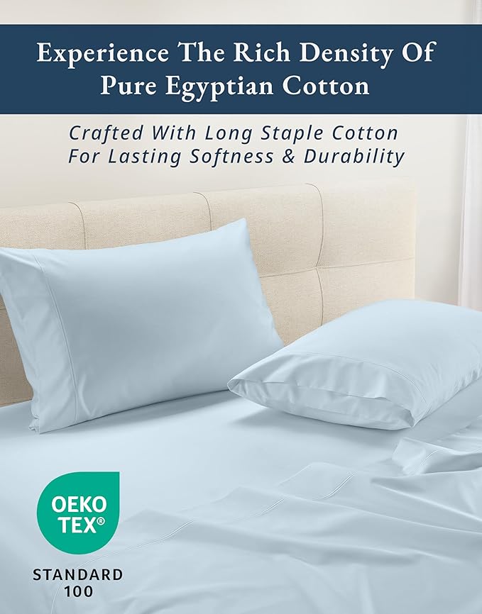 LANE LINEN 100% Egyptian Cotton Bed Sheets King Size, 15 inch Extra Deep Pocket King Sheets, Natural Cooling NO Pill Fade Resistant Cotton Sheets King Elegant Jaquard Swiss Dot - Ice Melt