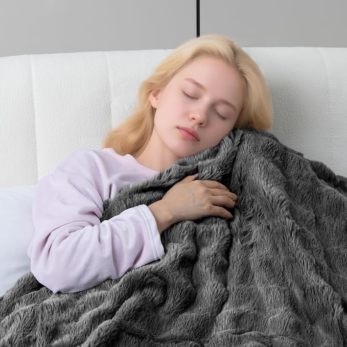Heated Blanket Electric Queen- 84"x90" Soft Thick Bubble Electric Blanket for Sofa with 5 Heat Levels & 10 Hours Auto-Off Overheat Protection, Warm Cozy Gifts, Light Grey