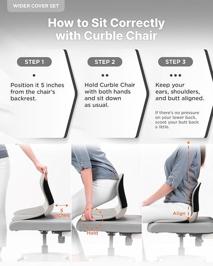 curble Wider(Standard Wide) Cover Set – Lower Back Support Chair with Detachable Cover, Lumbar Support Back Posture Corrector, Back Pain Relief (Set Grey)