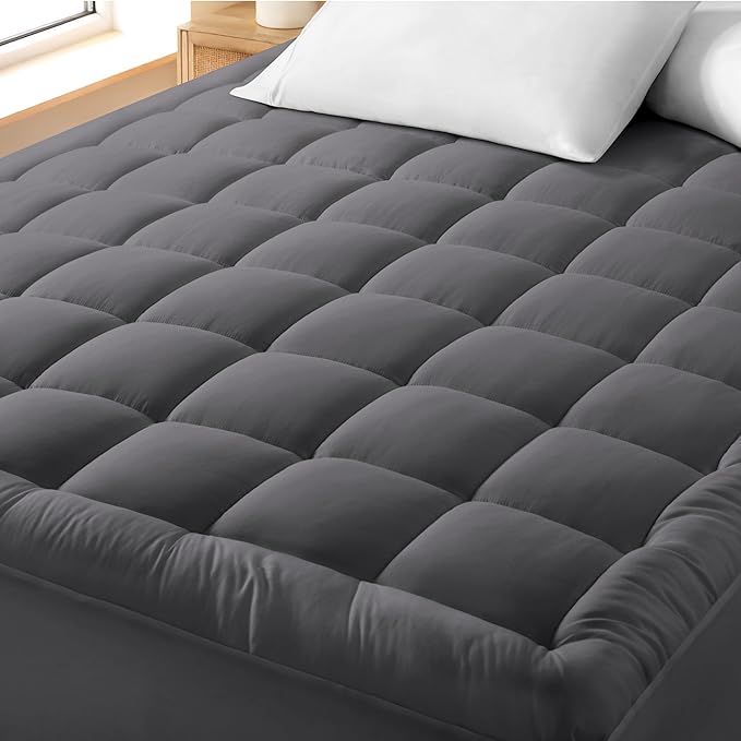 Bare Home Mattress Topper Cotton Top - Twin Extra Long - Plush Topper for Mattress - College Dorm Room Essentials - Cooling Breathable Air Flow - 8" to 21" Deep Pocket - Soft Bed Pad (Twin XL, Grey)