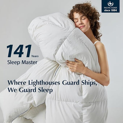 Pacific Coast Goose Feather Down Fiber Comforters Twin Size, Extra Fluffy White Duvet Insert, Ultra-Soft, Breathable, All Season Hotel Luxury Bedding Comforters, 8 Corner & Center Loops (68"x90")