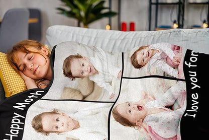 Yoke Style Ships Next Day, Mothers Day Blanket Gifts Custom Blanket with Photos Text, Picture Blankets Customized, Personalized Blankets and Throws Birthday Gifts for Mom Dad Girlfriend Women