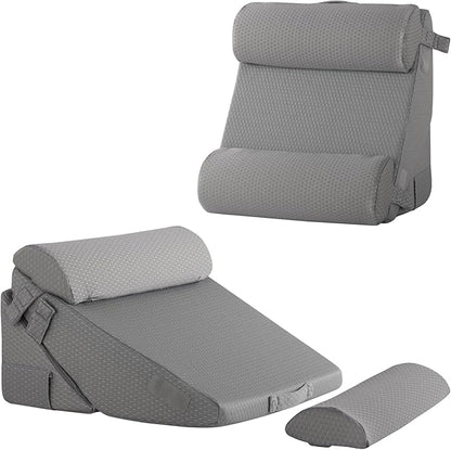 Bedluxe Adjustable 4pcs Bed Wedge Pillow Set, Memory Foam Wedge Pillows Post Surgery for Back, Neck, Leg Pain Relief, Pillow Wedge for Sleeping, Sitting up in Bed, Acid Reflux and GERD, Grey