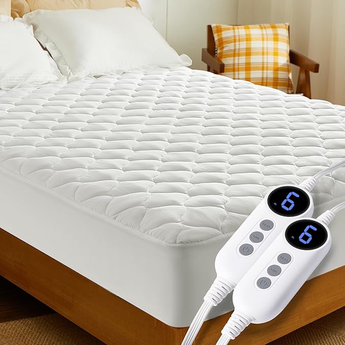 HYLEORY Heated Mattress Pad Cal King Size Dual Control, Fast Heating Bed Warmer, Electric Mattress Pad Cover with Deep Pocket 9 Heat Settings, 10 H Auto Shut Off, Machine Washable, White 72"*84"