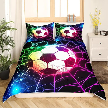 Castle Fairy Football Sports Comforter Cover Queen Size,Watercolor Soccer Duvet Cover with 2 Pillowcase,Boho Geometrical 3 Pieces Bed Set,Starry Galaxy Universe Bedding Set,Kids Teens Birthday Gift