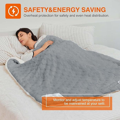 Electric Blanket, Heated Blanket with 6 Heat Levels & 10 Hours Auto Off, Soft Checked Flannel Fast Heating Blanket with ETL & FCC Certification (Gray, 62"X84")