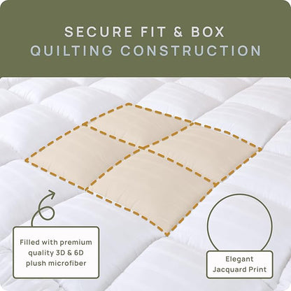 Soft & Cooling Pillow Top Mattress Topper California King with 300TC Cotton Cover, Extra Thick Plush Bed Topper for Back Pain, Overfilled Mattress Pad Cover for Firm Mattress, Fit to 6”-22” Mattress.