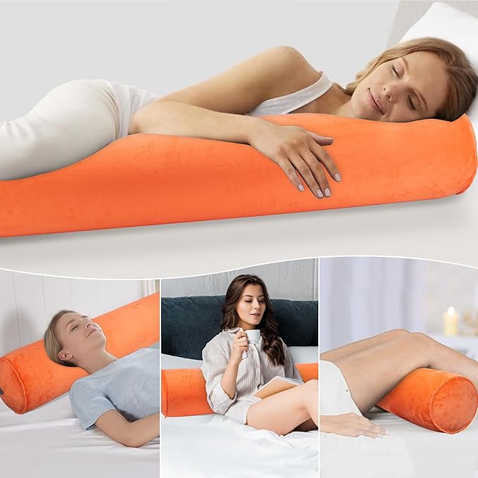 Inflatable Body Pillow for Adults Kids, 47 Inch Body Pillows for Side Sleeper, Travel Body Pillow for Bed, Long Bolster Pillow Round Cervical Cylinder Pillow for Sleeping