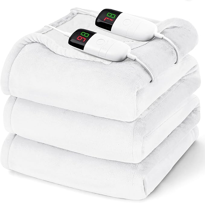 Heated Electric Blanket Queen Size - 84" x 90" Heating Blanket with Dual Control, 10 Heating Levels & 8 Hours Auto Off, Soft Warm Flannel Blanket, Christmas Birthday Gifts for Senior Grandma