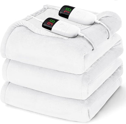Heated Electric Blanket Queen Size - 84" x 90" Heating Blanket with Dual Control, 10 Heating Levels & 8 Hours Auto Off, Soft Warm Flannel Blanket, Christmas Birthday Gifts for Senior Grandma