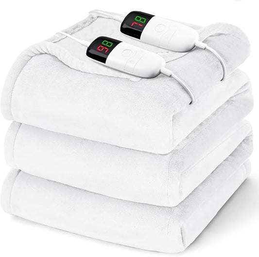 Heated Electric Blanket King Size - 90" x 100" Heating Blanket with Dual Control, 10 Heating Levels & 8 Hours Auto Off, Soft Warm Flannel Blanket, Christmas Birthday Gifts for Senior Grandma