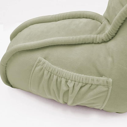 Super Soft Velvety Backrest Reading Bed Rest Pillow with Arms and Pockets 18" H for Sitting in Bed Couch Sofa, Back Support Wedge Cushion with Removable Cover, 20" x 18" x17", Slate Green
