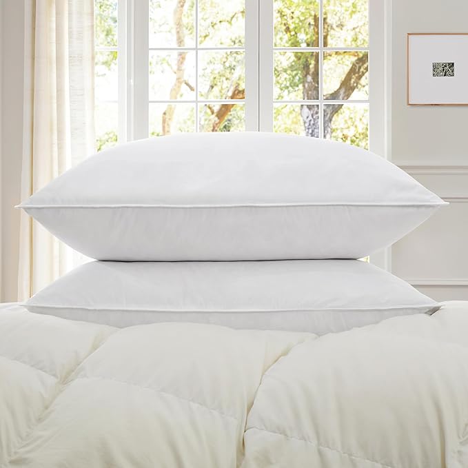 SNUG&COZY Grey Goose Feather Down Pillows for Sleeping(2 Pack)- Standard Size(20IN×26IN), Goose Feather&Down Filling,100% Down Proof, Machine Wash, White