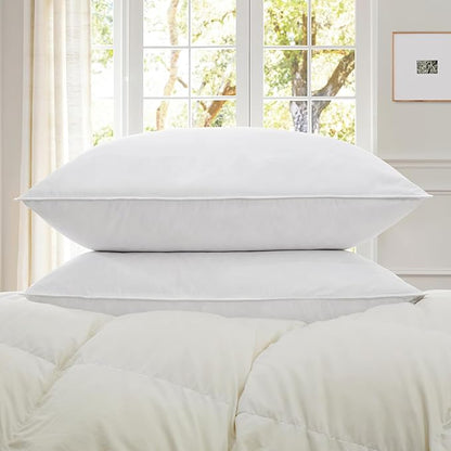 SNUG&COZY Grey Goose Feather Down Pillows for Sleeping(2 Pack)- Standard Size(20IN×26IN), Goose Feather&Down Filling,100% Down Proof, Machine Wash, White