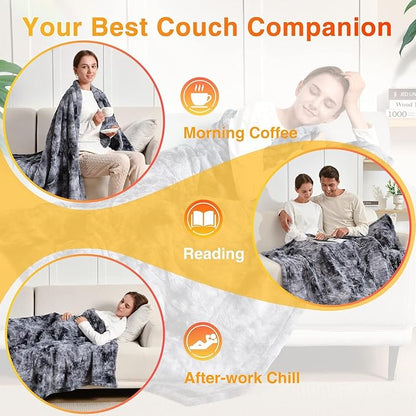 WOOMER Heated Blanket Throw 50" x 60", Electric Blanket Throw with 4 Heating Levels & 4H Auto Off, ETL Certified, Marble Grey Double-Sided Faux Fur, Over-Heat Protect, Machine Washable