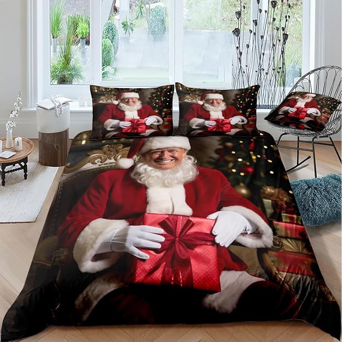 Merry Christmas Duvet Cover Set, Santa Claus Bedding Set Full Size for Boys Adults Xmas Bedroom Decor Duvet Cover Set Sets, Red
