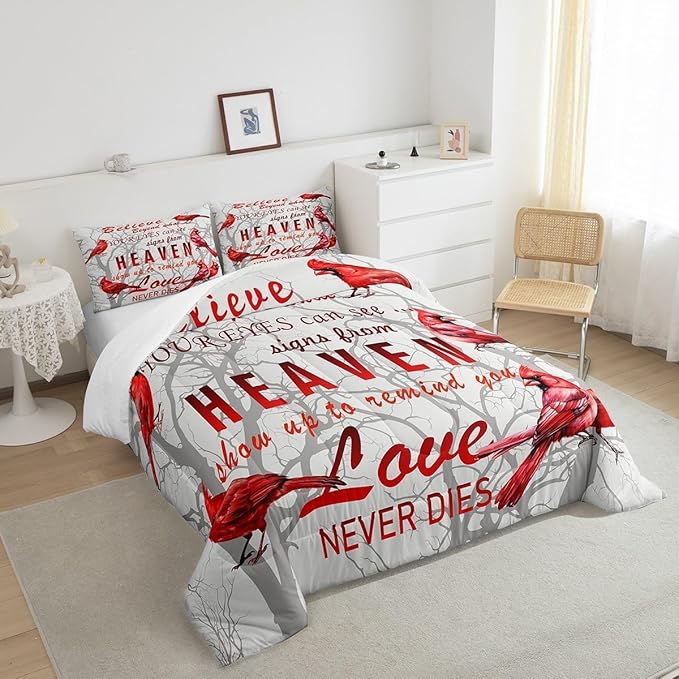 Feelyou Cardinal Bird Comforter Set Toddler Size Farmhouse Red Birds Bedding Set for Girls Boys Women Men Tree Branches Decor Comforter Nature Comforter with 1 Pillow Case