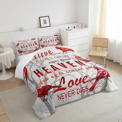 Feelyou Cardinal Bird Comforter Set Toddler Size Farmhouse Red Birds Bedding Set for Girls Boys Women Men Tree Branches Decor Comforter Nature Comforter with 1 Pillow Case