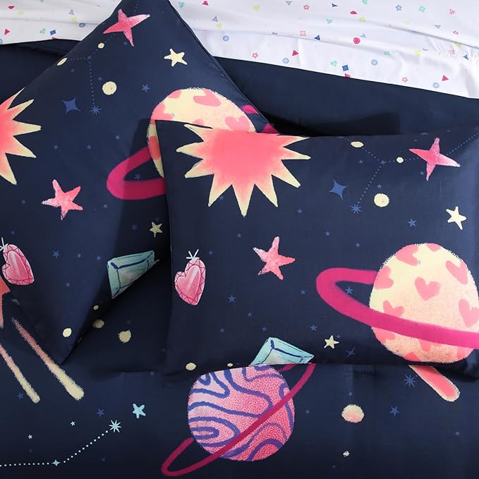 Full Size Comforter Sets Planet, Space Bedding Set for Girls Boys Teen, All Season Kids Bed in a Bag 7 Pieces with Sheets, Pillowcases & Shams