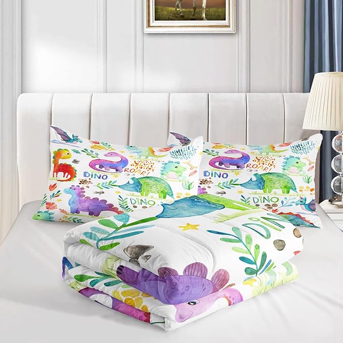 CVHOUSE Dinosaur Comforter Set - Twin Microfiber Quilt Set with 1 Comforter and 2 Pillow Cases - 3 Piece