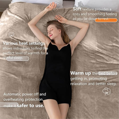 Wapaneus Heated Blanket Electric King Size 90"x100"-Dual Control with 10 Heat Levels 12 Timer Settings and 8 Hours Auto-Shut Off,Fast-Heating Electric Blanket,ETL Listed Machine Washable,Mushroom