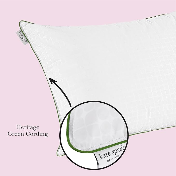 kate spade new york Noel Soft/Medium 20" x 28", Adjustable Down Alternative Pillow, 300 Thread Count Cotton Cover, Best for Back or Stomach Sleepers, Queen, White