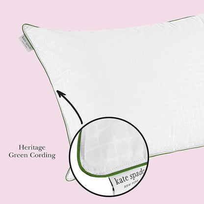 kate spade new york Noel Soft/Medium 20" x 28", Adjustable Down Alternative Pillow, 300 Thread Count Cotton Cover, Best for Back or Stomach Sleepers, Queen, White