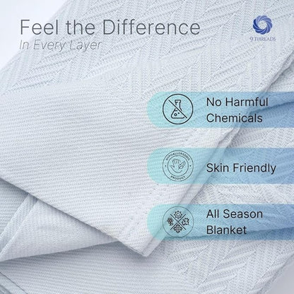 100% Cotton Herringbone Weave Blankets, 108"X90" King,Throw Blanket for Bed,All Season Cotton Blanket, Cozy Blanket,Throws Bed Blanket, Throw Blanket for Couch,Modern Home Decor -Light Blue