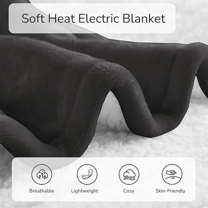 Electric Heated Blanket Queen Size 84"x90" - Dual-Sided with Microplush & Sherpa Fabric, 4 Heat Settings & 10 Hours Auto Off, Machine Washable - Iron Gray