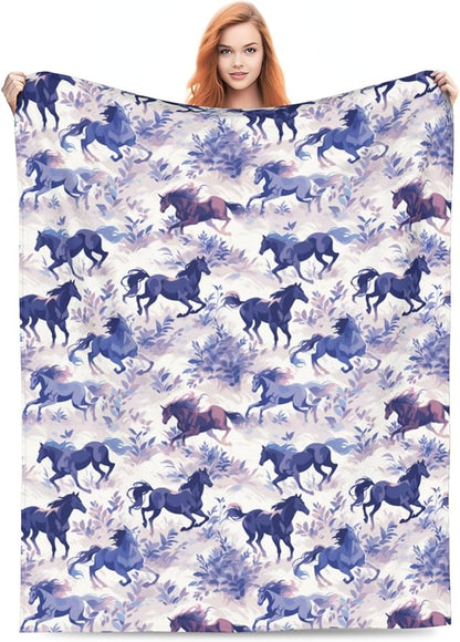 Horse Blanket Animal Flowers Pattern Print Flannel Throw Blankets Gifts for Girls Women Sofa Soft Fuzzy Lightweight Home Decor for Couch Bed Sofa All Season 80x60 Inches
