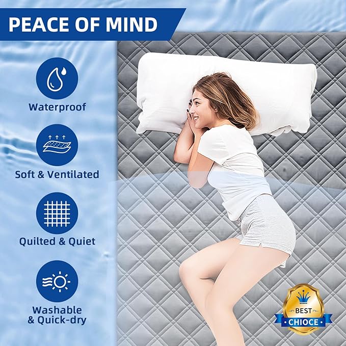 Queen Mattress Protector, Breathable Waterproof Mattress Pad Cover Fitted Deep Pocket 8"-21", Soft Noiseless Mattress Cover Washable Cooling Padded for Home Hotel Bedroom, Gray