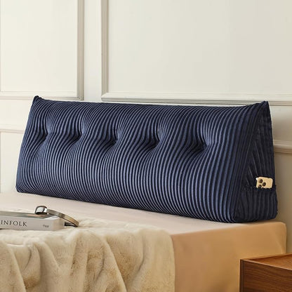 Z-hom Queen Headboard Pillow, Triangular Wedge Reading Pillow for Bed or Sofa, Ergonomic Backrest Cushion for Sitting Up, Reading or Relaxing, with Side Pocket，Removable Washable Cover,Blue