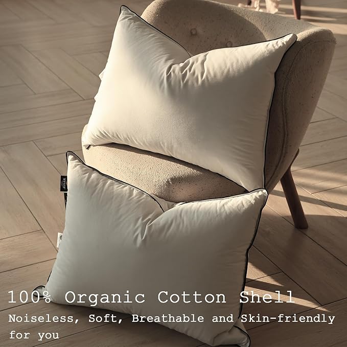 Luxury High Fill Power Goose Down Pillows 700Fill， Breathable Cotton Shell, Orthopedic Support for Back, Stomach Side Sleepers, King Size Bed Pillows 20"x36", 1 Pack