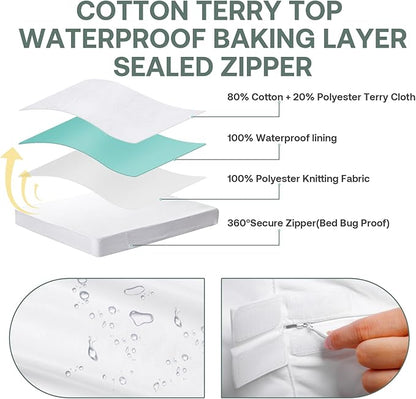 King Mattress Protector Cover【Sealed Zipper+Terry Cloth】 76"x 80" Fits [13/14/15/16 in] Deep, 6-Side Encases Waterproof Breathable Mattress Pad Cover