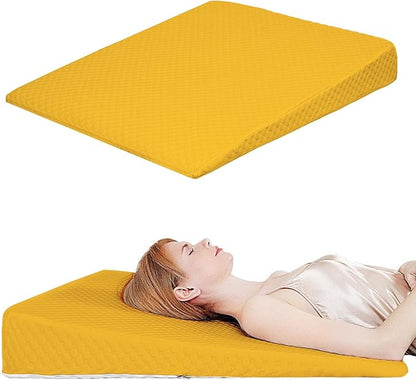 Wedge Pillow, Bed Wedge Pillows for Sleeping, Snoring, Back Support, After Surgery, Foam Triangle Pillow, Removable Washable Cover (Yellow, 5in)