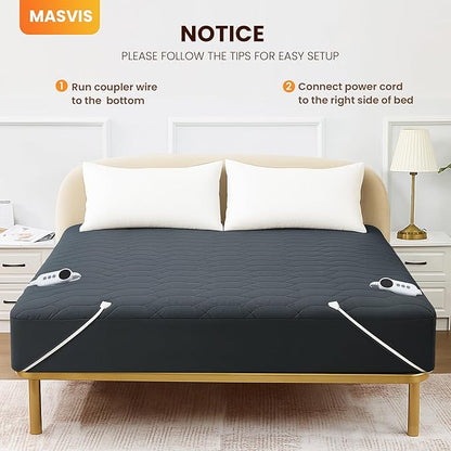 MASVIS Heated Mattress Pad Queen Size - Dual Control, 6 Heat Settings & 10-Hour Auto Off, Quilted Electric Bed Cover, Bed Warmer with Deep Pocket | Fast Heating | Machine Washable,Grey,60"x80"