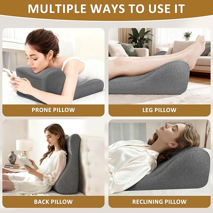 Reading Pillow for Bed,Ergonomic Wedge Pillow Headboard,Memory Foam Back Support Pillow for Bed Sitting Up Adult Sleeping,Wedge Headboard Pillow for Sleep Apne on Bedrest Couch Floor,Grey