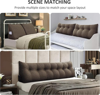 Wedge Headboard Pillow Dorm Room Reading Pillow Back Support for Sitting Up in Bed Bolster Lumbar Cushion Body Positioning Bedrest Cotton Linen 59in Coffee Queen