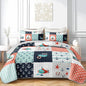 HOSIMA Nautical Quilt Set Twin Size,Plaid Patchwork Pattern Hand Painted Seaplane,Boat and Anchor Quilt for Bedroom Nautical Decor,Sea Adventure Theme Coastal Bedding with 2 Pillowcases.
