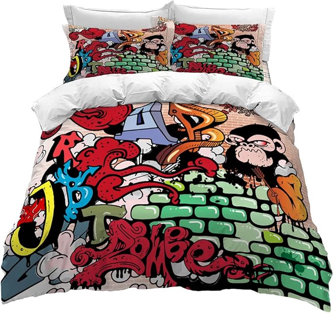 Duvet Cover Set Twin Size Graffiti Wall Comforter Cover Bedding Set for Men Youth Colorful Art Wall Quilt Cover with Pillow Shames Bedroom Deco No Comforter Inside(TY106, Twin)