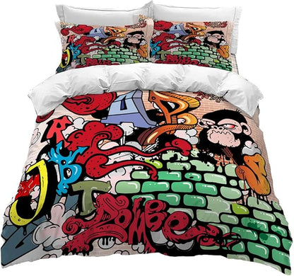 Men Duvet Cover Set Full Queen Size 3Pieces Comforter Cover Bedding Set for Boys Teens 3D Graffiti Art Quilt Cover with Pillow Shames No Comforter Inside(TY106, Full/Queen)