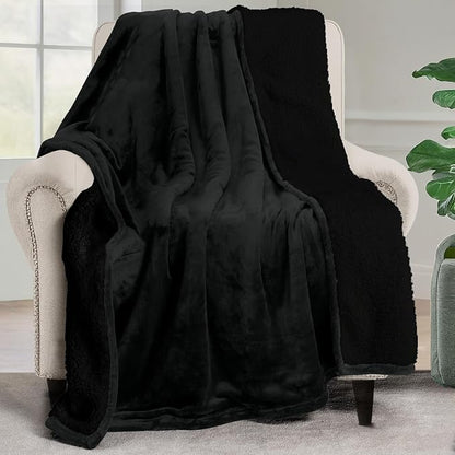 Utopia Bedding Sherpa Blanket Throw Size (Black, 50x60 Inches) - Soft Lightweight Plush Fleece Reversible Blanket for Bed, Sofa, Couch, Camping and Travel
