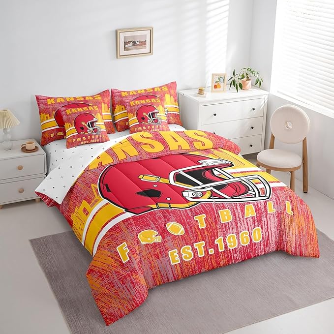 Erosebridal Classic Football Bed in A Bag King Size Boys Girls Bedding Set Rugby Gifts for Football Fans Women Men City Ball Game Comforter Sets with Sheets Rugby Sports Bed Set Bedroom Decor