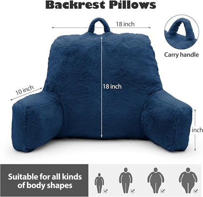 Reading Pillow Large Bed Pillow,Backrest Pillow with Arms, Back Support Pillow for Sitting Up in Bed, Couch for Adults Lounging Bedrest,Blue