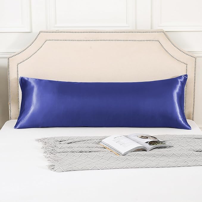 HUXMEYSON Body Pillow with Satin Pillowcase, Body Pillow for Adults, Removable Cover, Navy Blue (20"x54")