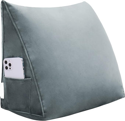 Johnear Headboard Pillow no Buttons Velvet Large Rest Reading Wedge Pillows Triangular Bed Support Bolster Upholstered Backrest Positioning Lumbar Cushion with Removable Cover