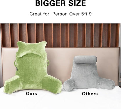 Reading Pillow-Extra Large 31" Bed Rest Pillow with Detachable Neck Roll & Arms for Sitting in Bed or Couch-Backrest Reading Pillow Adult Back Pillows for Reading/Watching TV/Gaming/Relaxing-Green