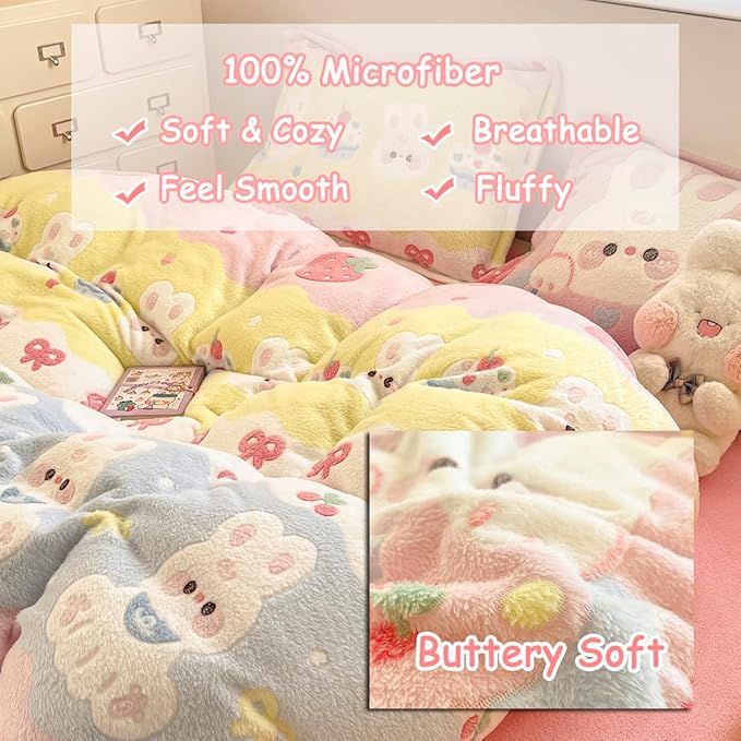 Twin Bedding Sets, Cute Bunny Pink Duvet Cover Set, Kawaii Cream Cake Fluffy Comforter Covers Ultra Soft for Girls Kids Women Teen(Cake, Twin)